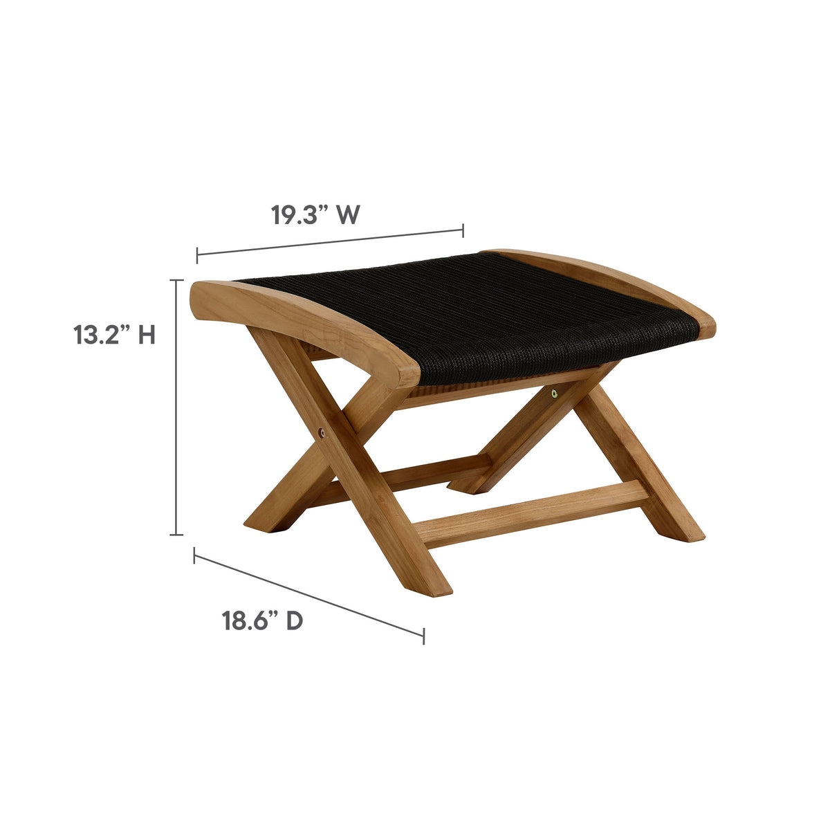 Vienna Outdoor Patio Teak and Rope Folding Ottoman - Natural Black