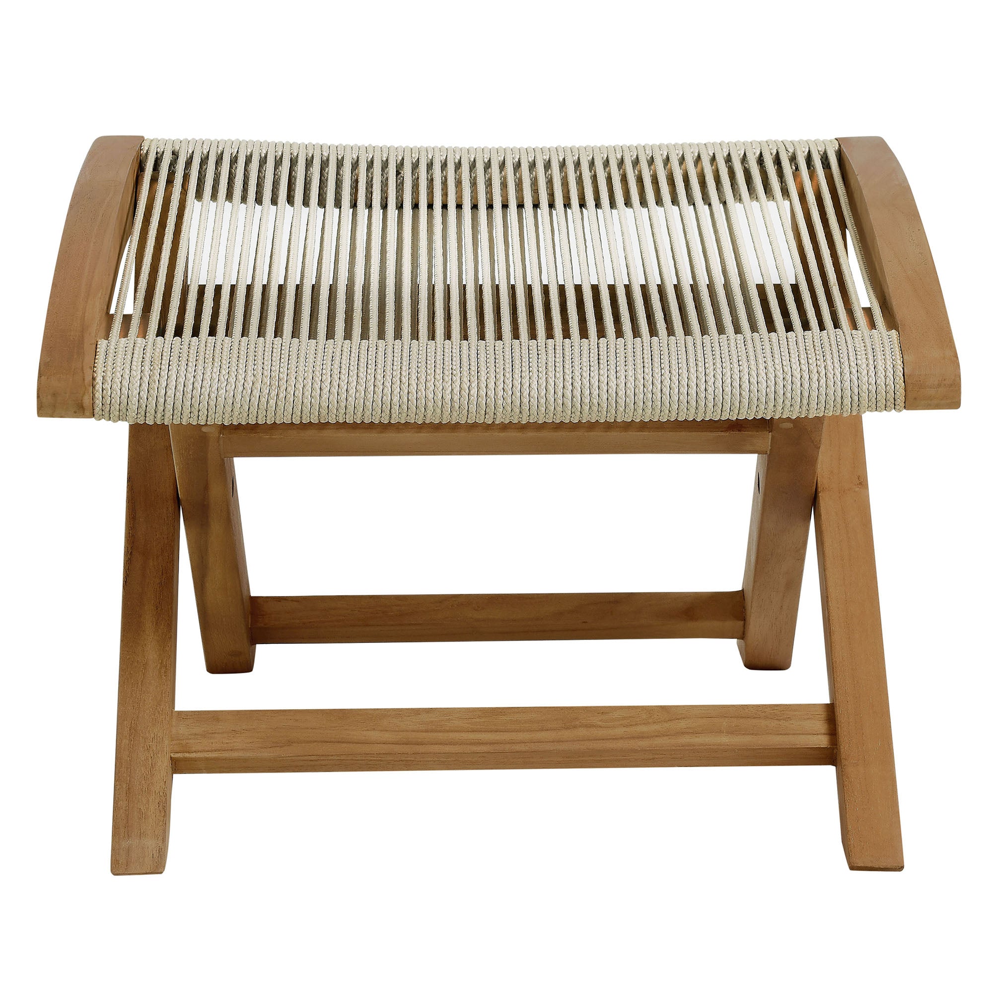 Vienna Outdoor Patio Teak and Rope Folding Ottoman - Natural Natural
