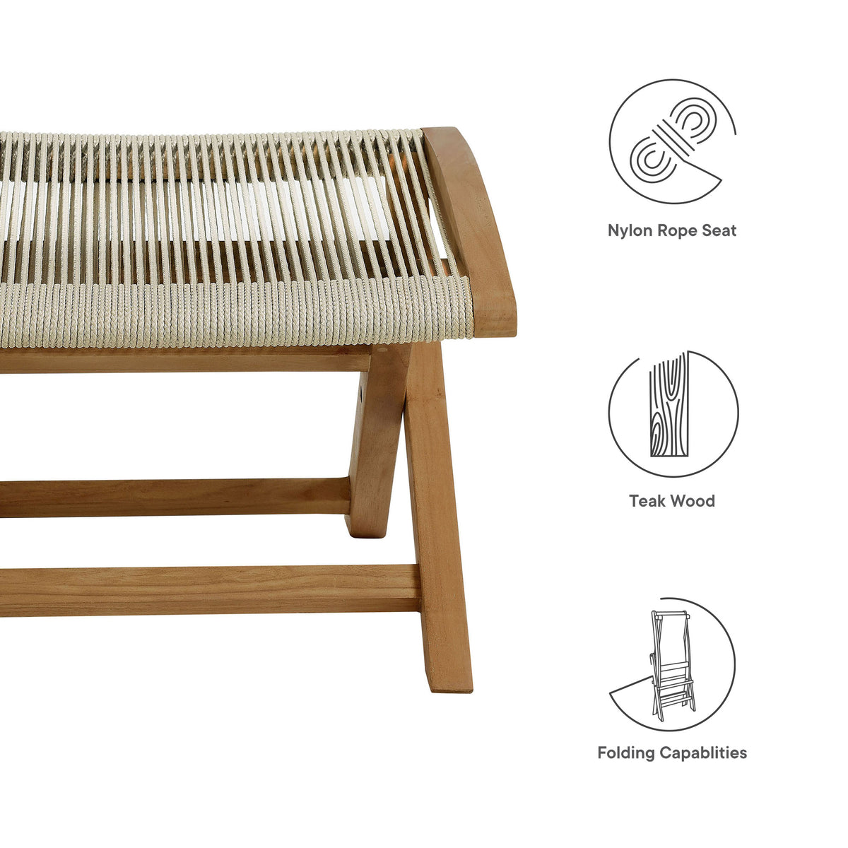 Vienna Outdoor Patio Teak and Rope Folding Ottoman - Natural Natural