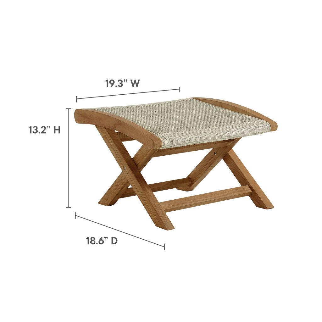 Vienna Outdoor Patio Teak and Rope Folding Ottoman - Natural Natural