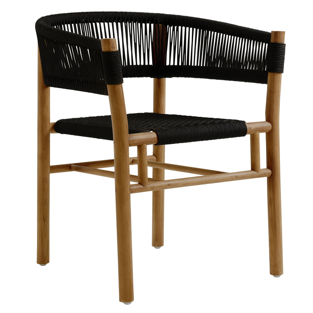 Vienna 5-Piece Outdoor Patio Teak and Rope Dining Set with Curved-Back Armchairs - Natural Black