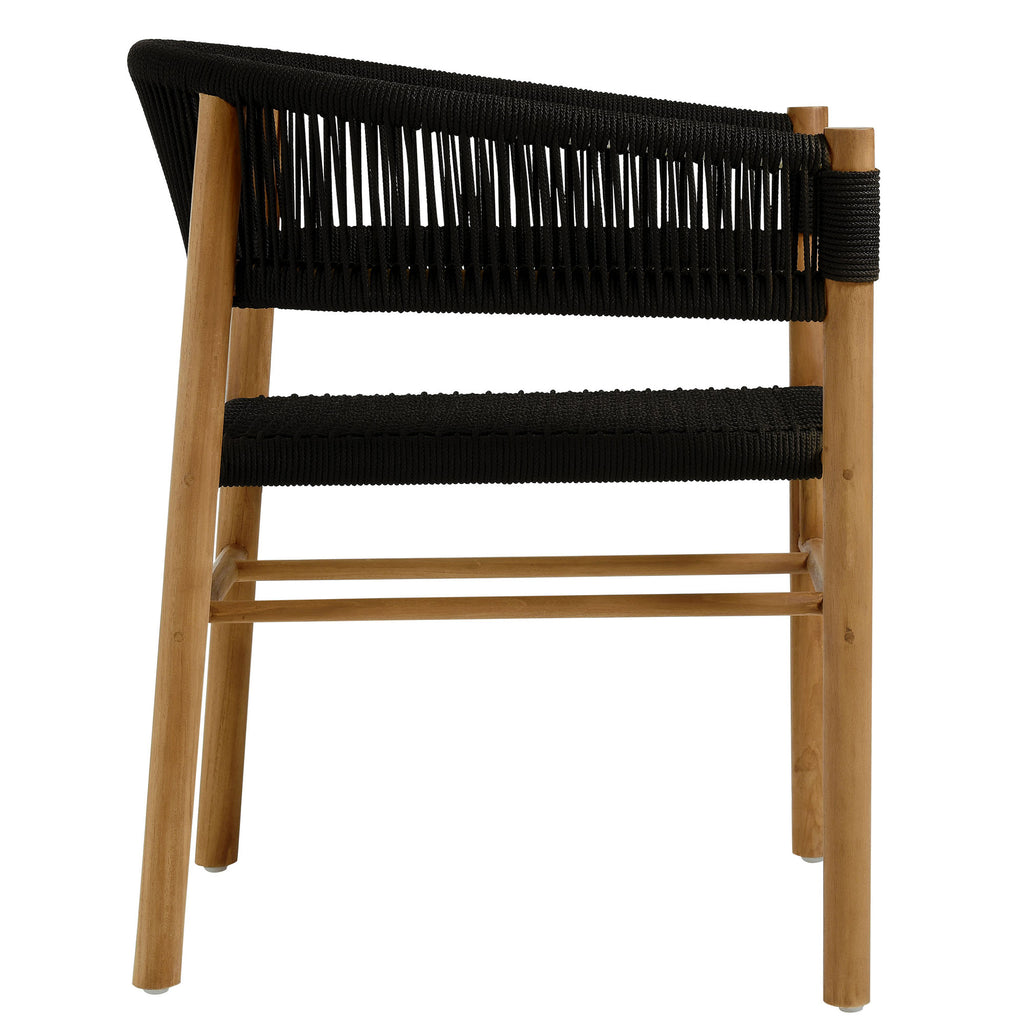 Vienna Outdoor Patio Teak and Rope Curved-Back Dining Armchairs Set of 2 - Natural Black