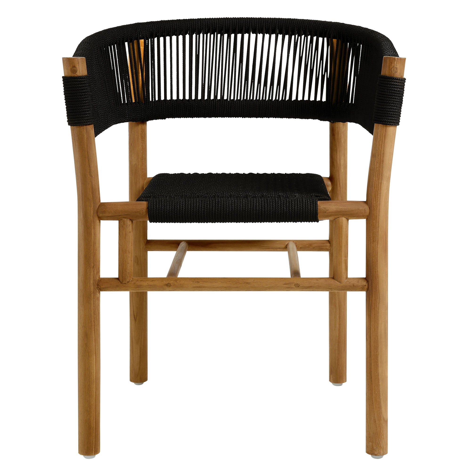 Vienna 5-Piece Outdoor Patio Teak and Rope Dining Set with Curved-Back Armchairs - Natural Black