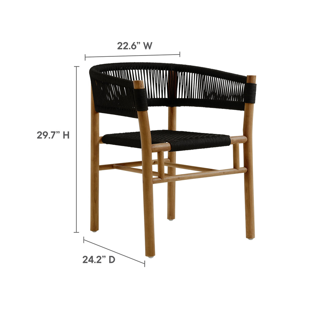 Vienna Outdoor Patio Teak and Rope Curved-Back Dining Armchairs Set of 2 - Natural Black