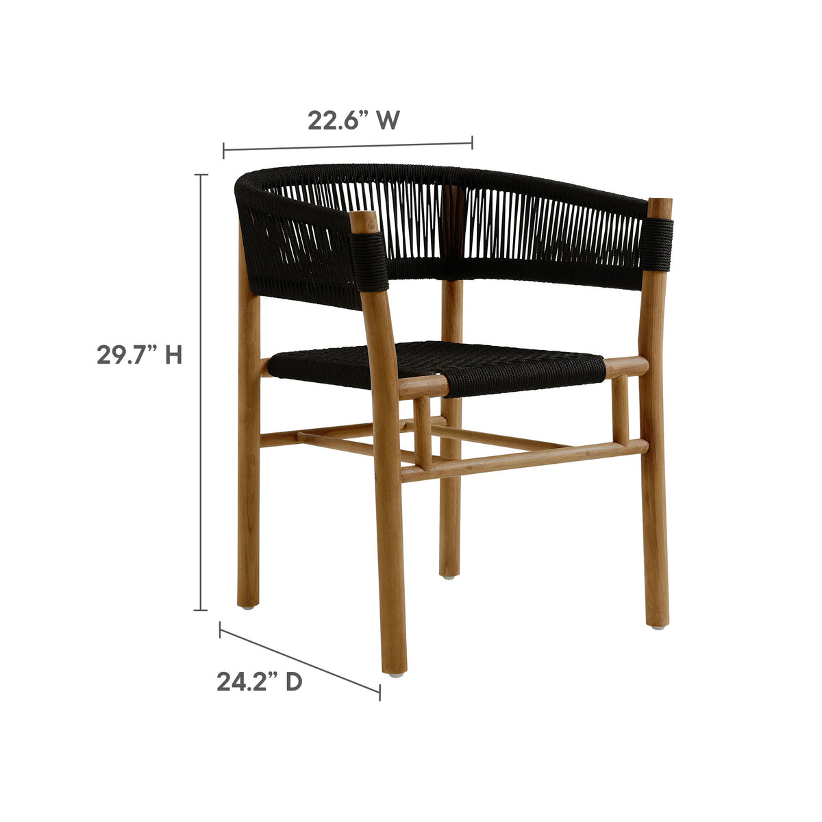 Vienna Outdoor Patio Teak and Rope Curved-Back Dining Armchairs Set of 2 - Natural Black
