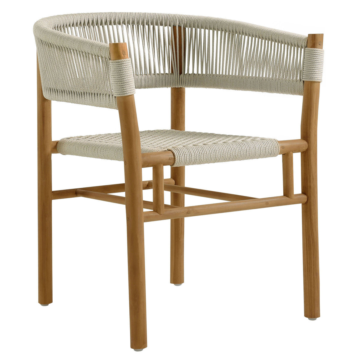 Vienna Outdoor Patio Teak and Rope Curved-Back Dining Armchairs Set of 2 - Natural Natural