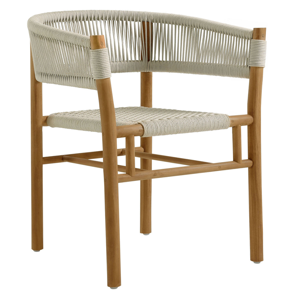 Vienna 7-Piece Outdoor Patio Teak and Rope Dining Set with Curved-Back Armchairs - Natural Natural