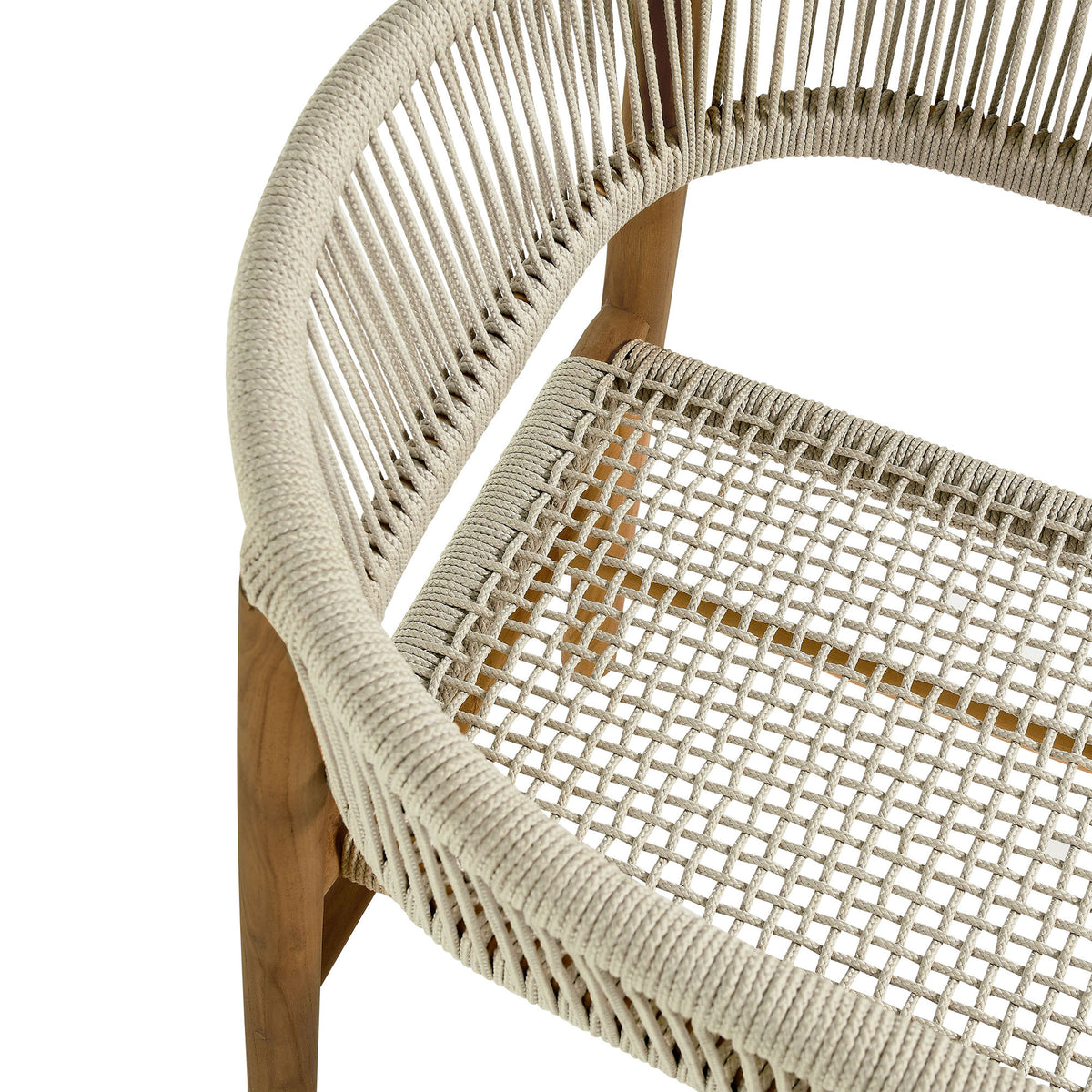 Vienna Outdoor Patio Teak and Rope Curved-Back Dining Armchairs Set of 2 - Natural Natural