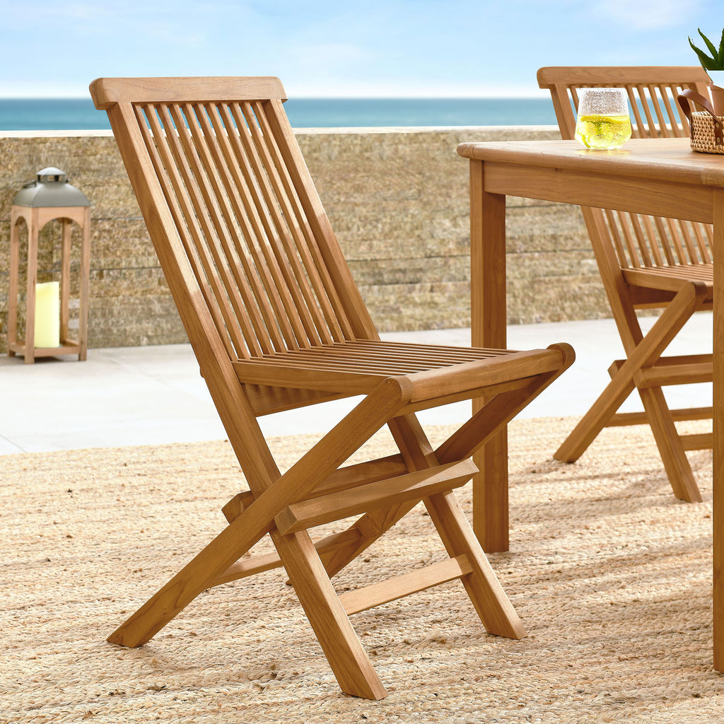 Vienna Outdoor Patio Teak Wood Folding Dining Chairs Set of 4 - Natural