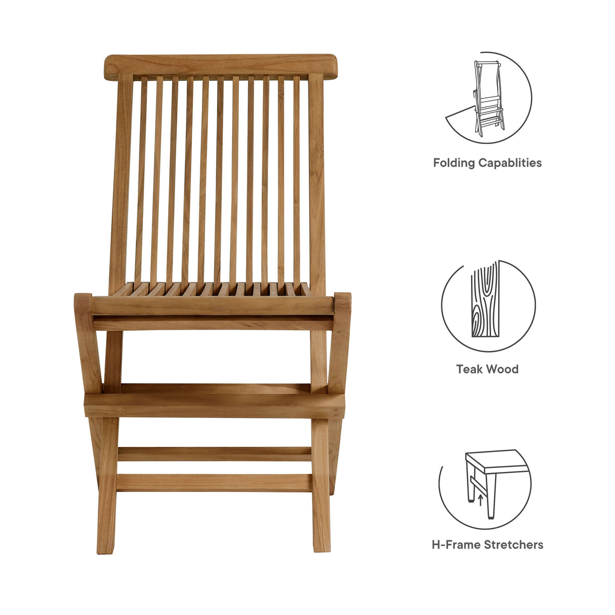 Vienna Outdoor Patio Teak Wood Folding Dining Chairs Set of 4 - Natural