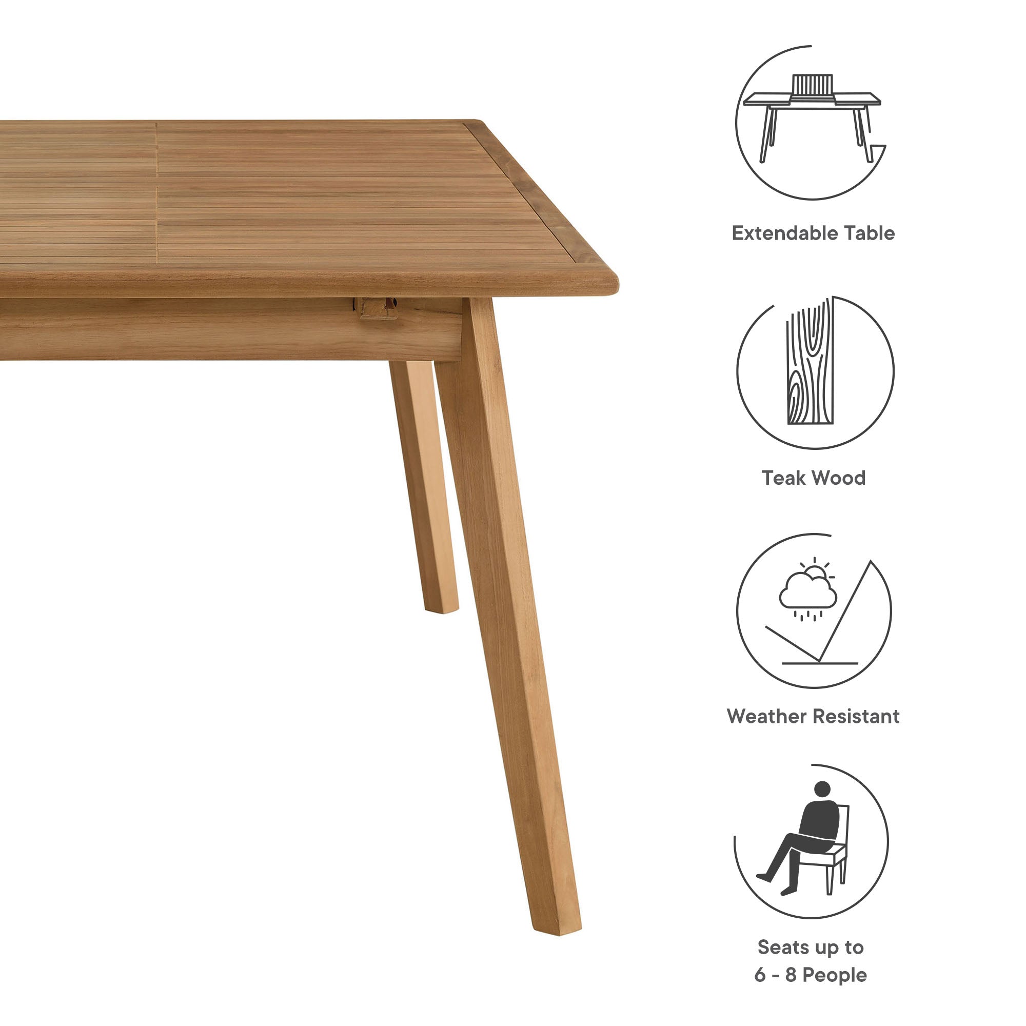 Vienna Outdoor Patio Teak Wood Extendable Dining Table - Natural