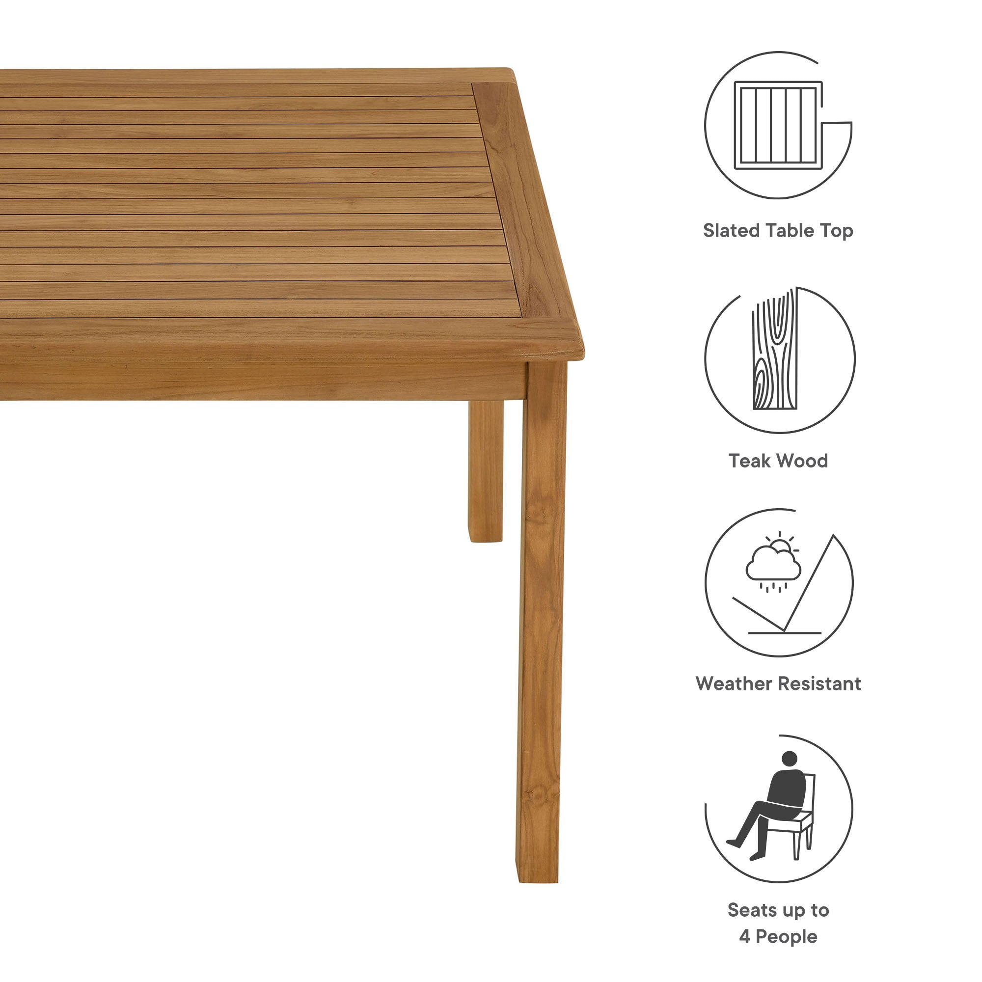 Vienna 34" Square Outdoor Patio Teak Wood Dining Table - Natural