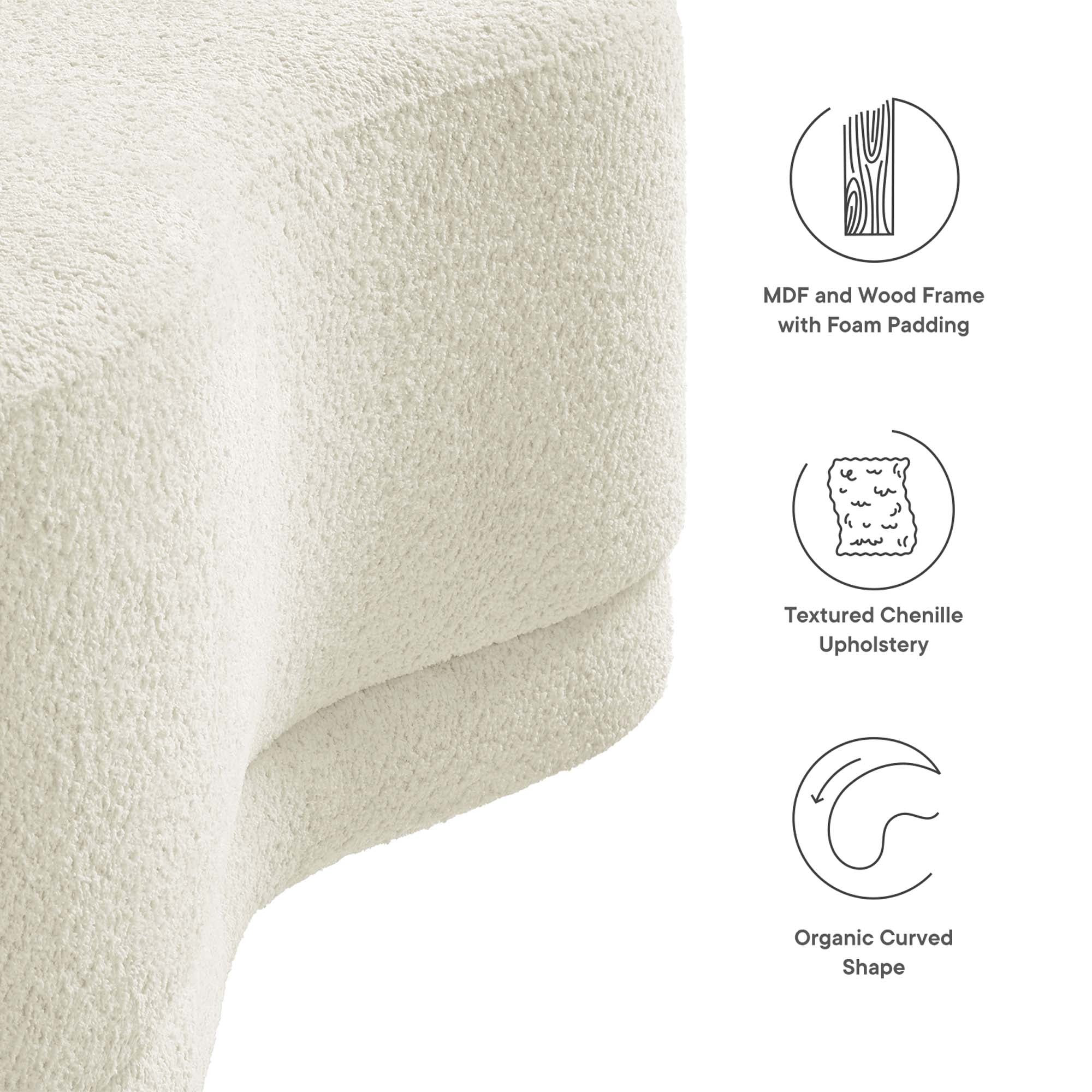 Nimbus 48" Upholstered Ottoman Bench - Cream