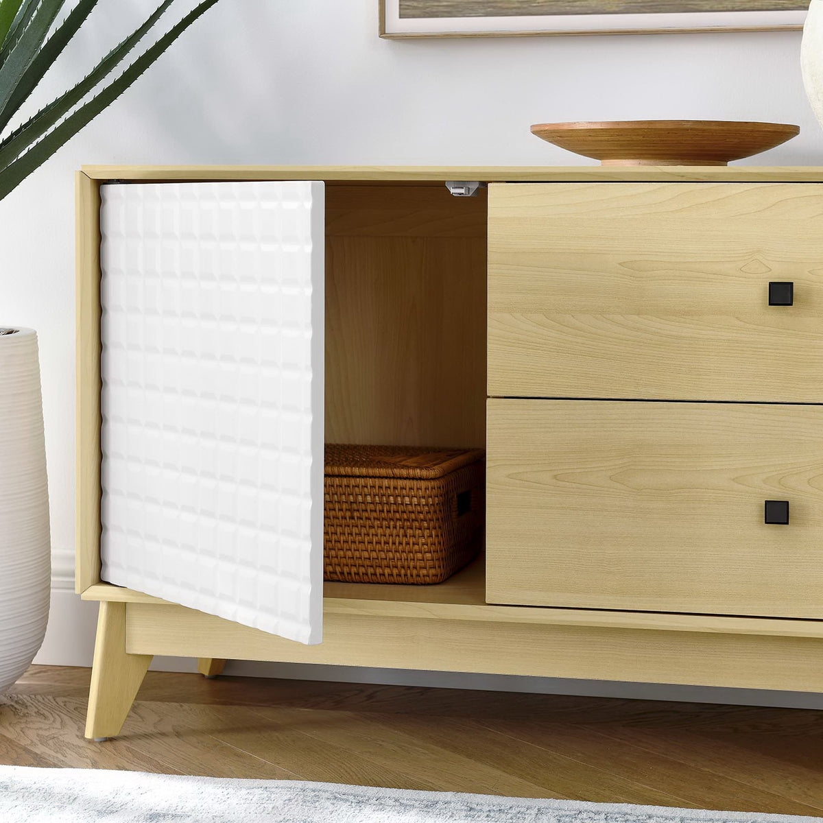 Nectar 43" Wood Grain Accent Cabinet - Natural White