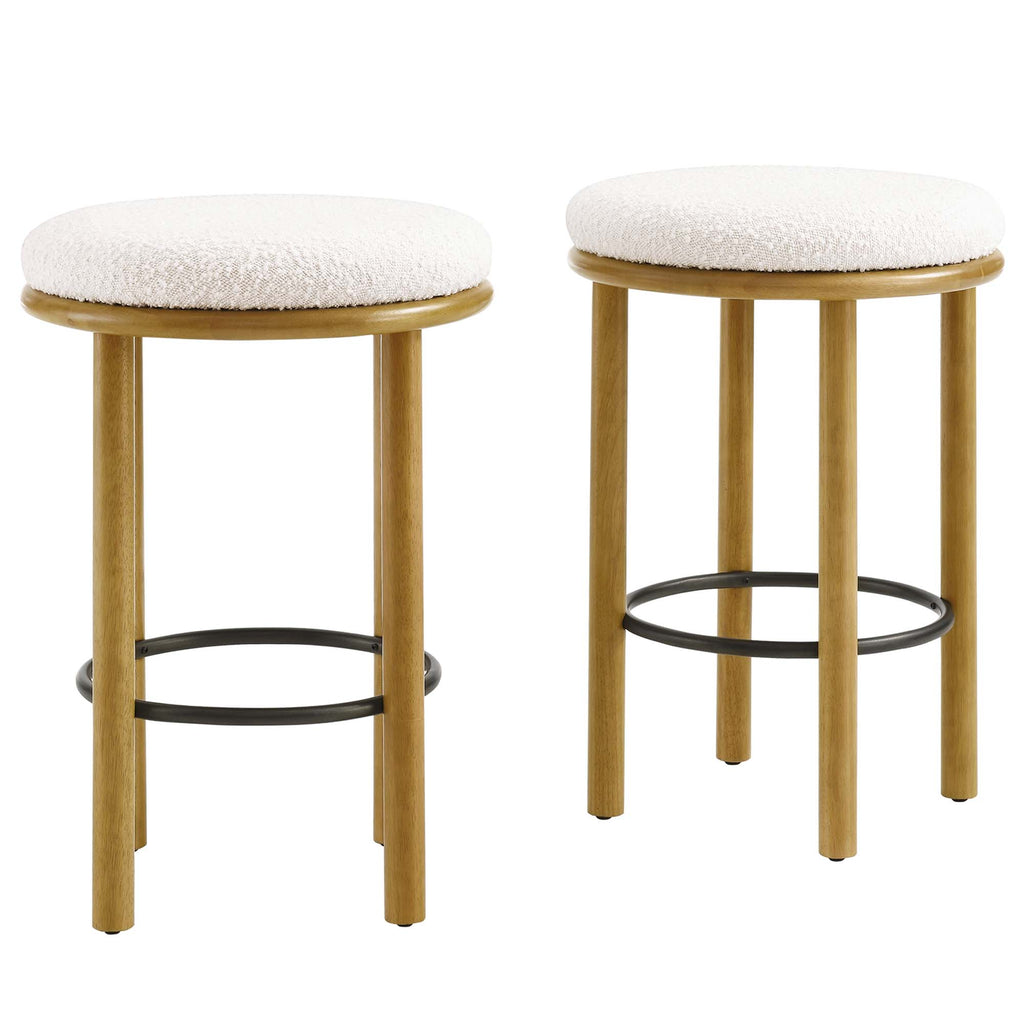 Fable Boucle Fabric Counter Stools Set of 2 - Oak Ivory