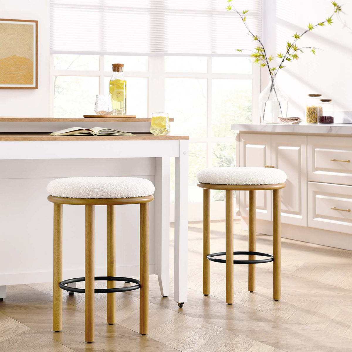 Fable Boucle Fabric Counter Stools Set of 2 - Oak Ivory