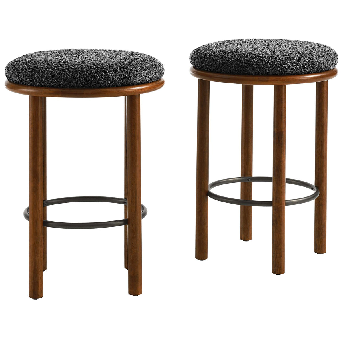 Fable Boucle Fabric Counter Stools Set of 2 - Walnut Charcoal