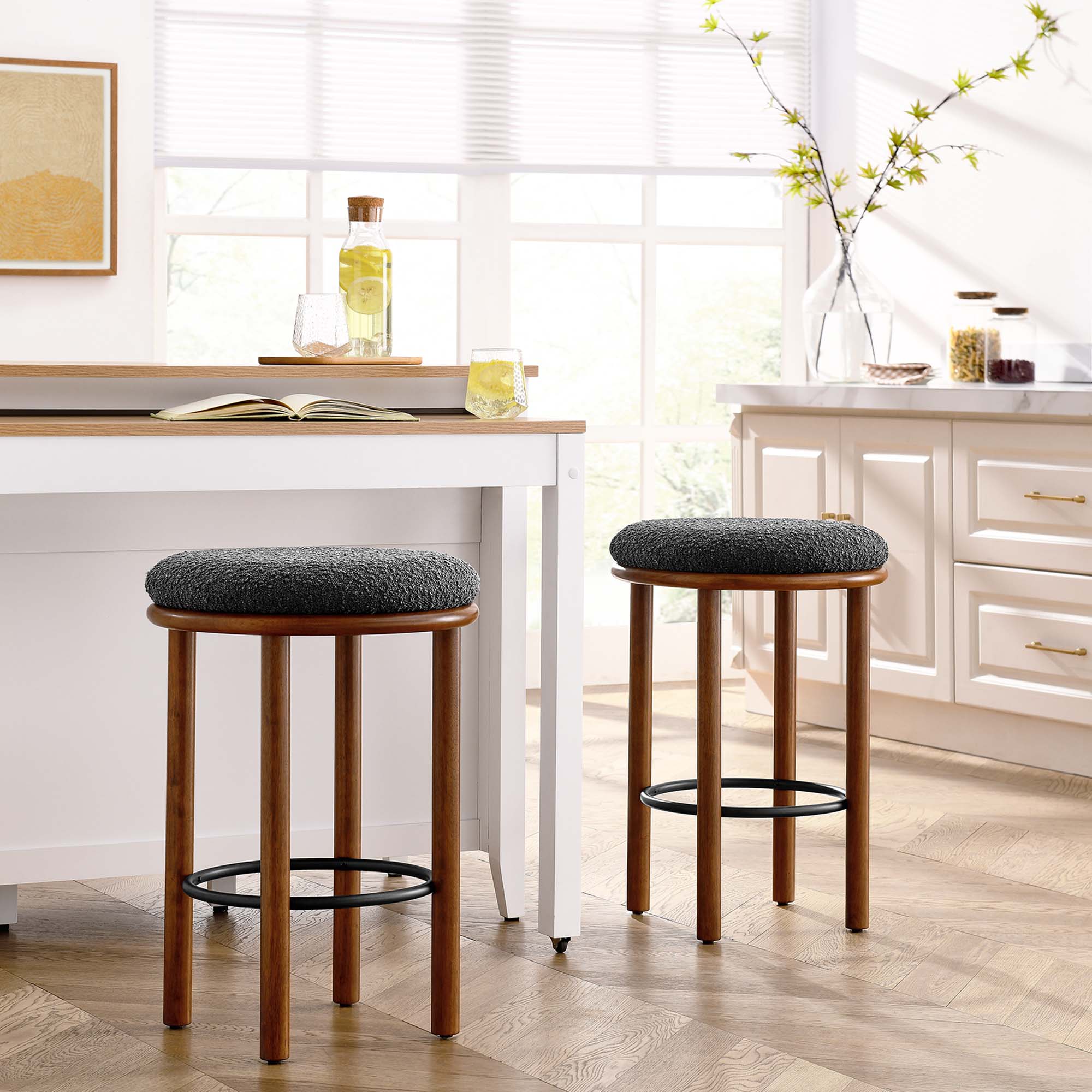 Fable Boucle Fabric Counter Stools Set of 2 - Walnut Charcoal