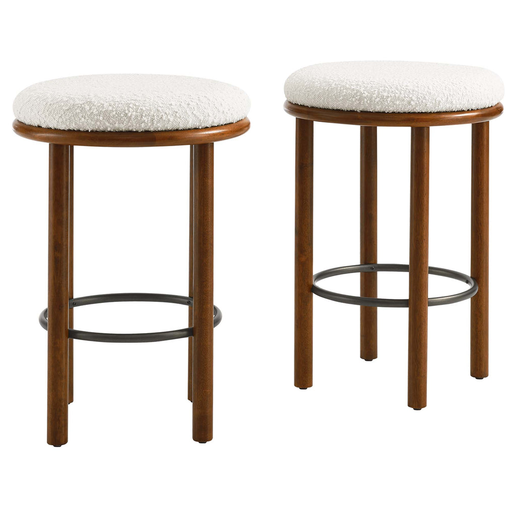 Fable Boucle Fabric Counter Stools Set of 2 - Walnut Ivory