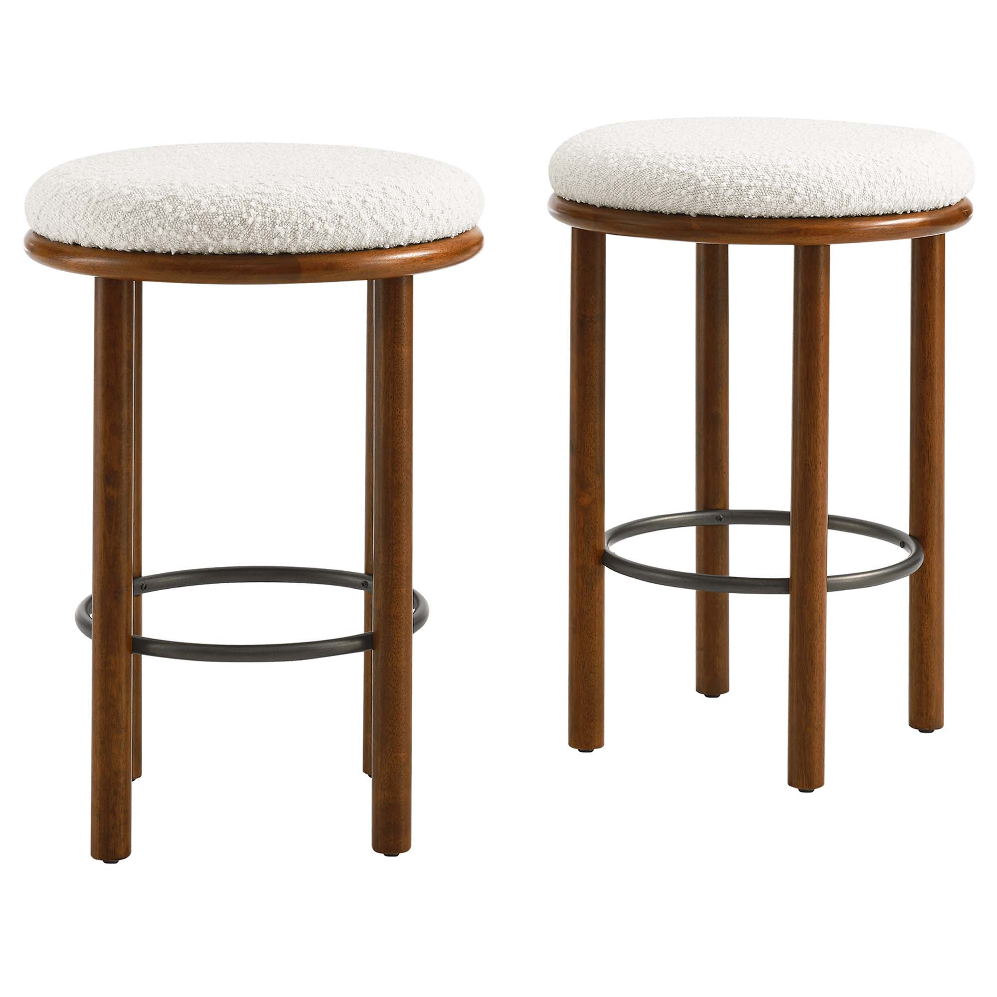 Fable Boucle Fabric Counter Stools Set of 2 - Walnut Ivory