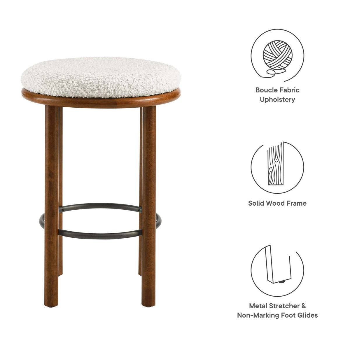 Fable Boucle Fabric Counter Stools Set of 2 - Walnut Ivory