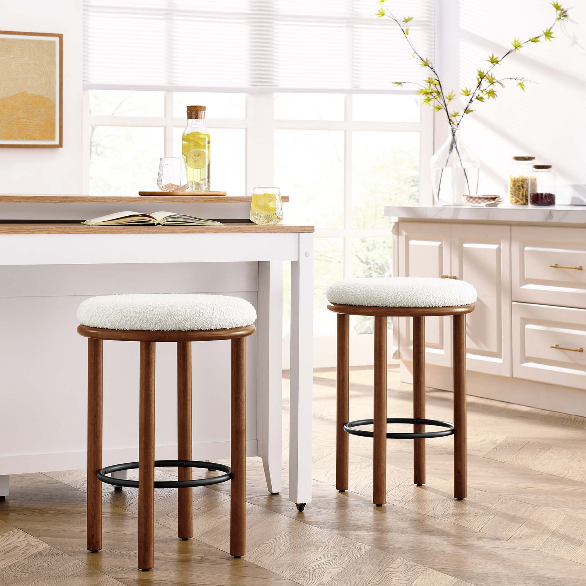 Fable Boucle Fabric Counter Stools Set of 2 - Walnut Ivory