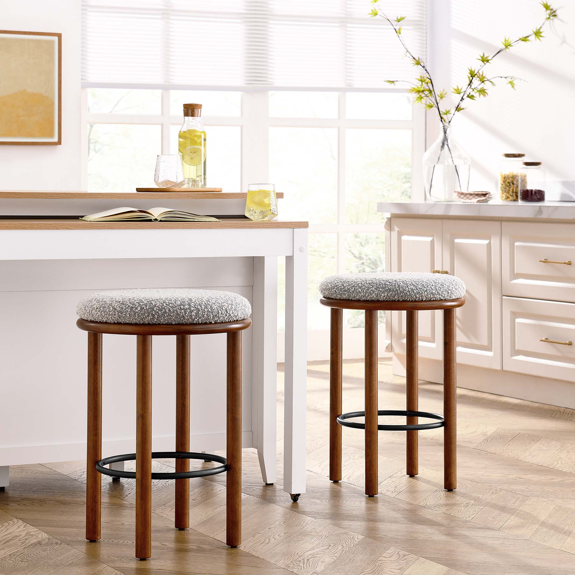Fable Boucle Fabric Counter Stools Set of 2 - Walnut Taupe