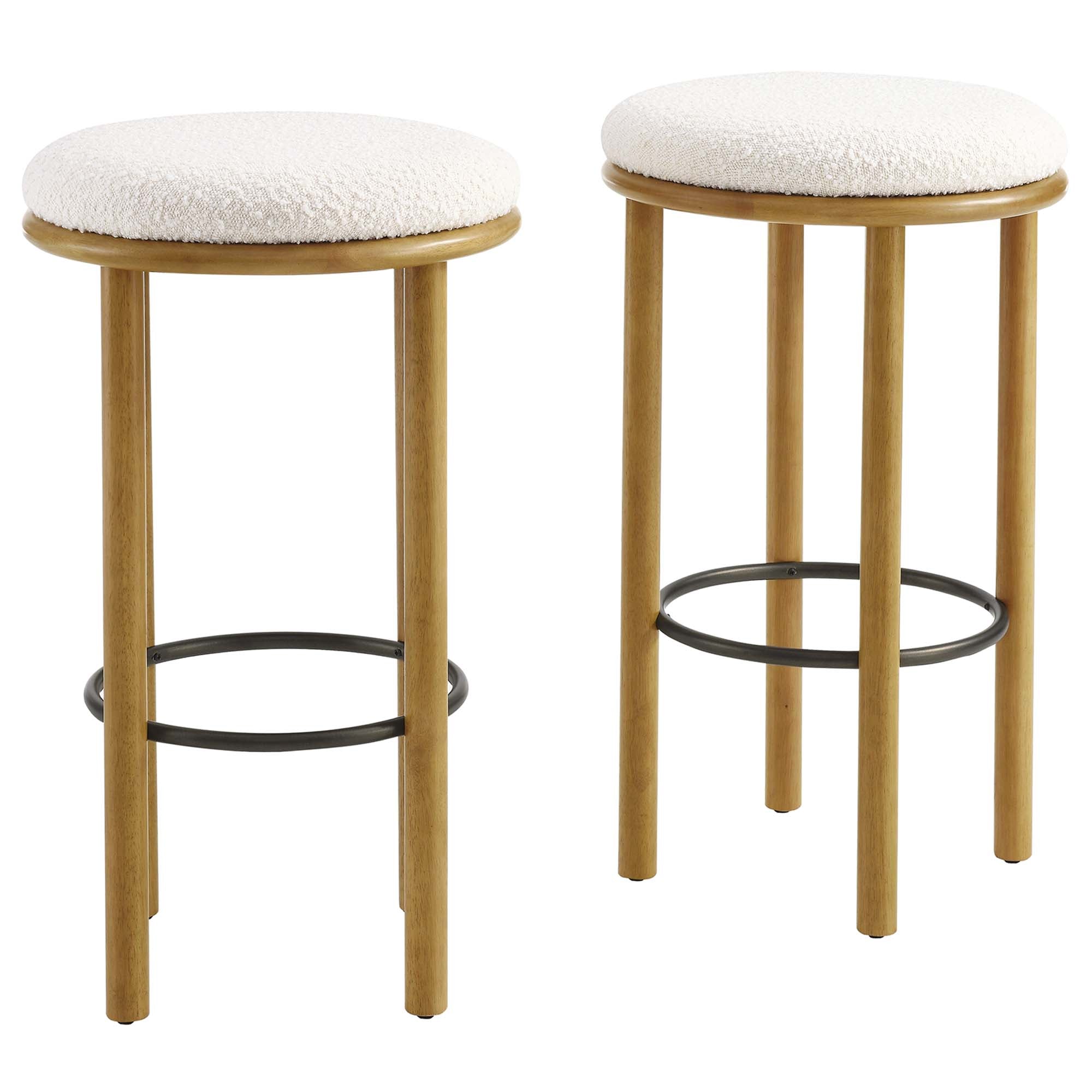 Fable Boucle Fabric Bar Stools Set of 2 - Oak Ivory