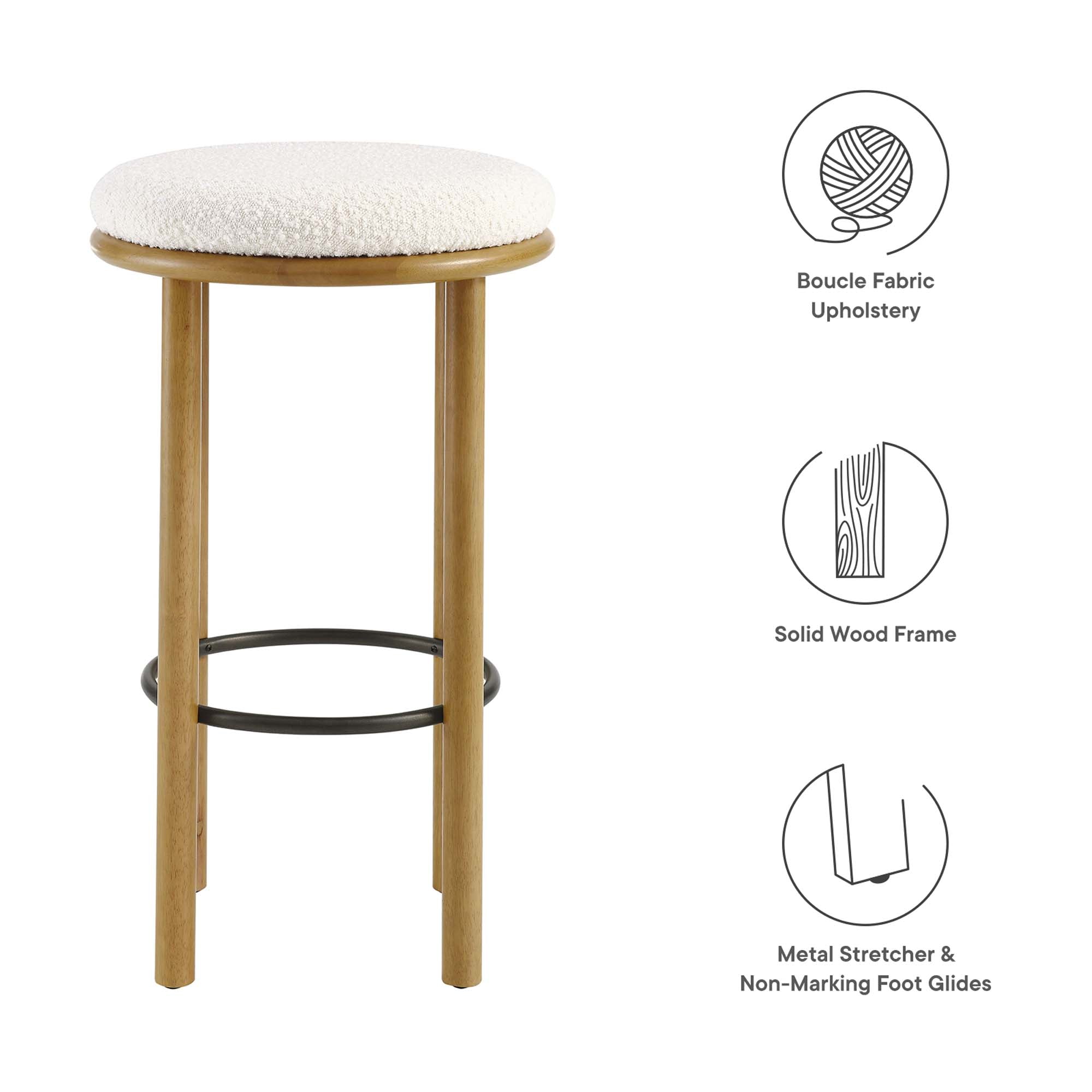 Fable Boucle Fabric Bar Stools Set of 2 - Oak Ivory