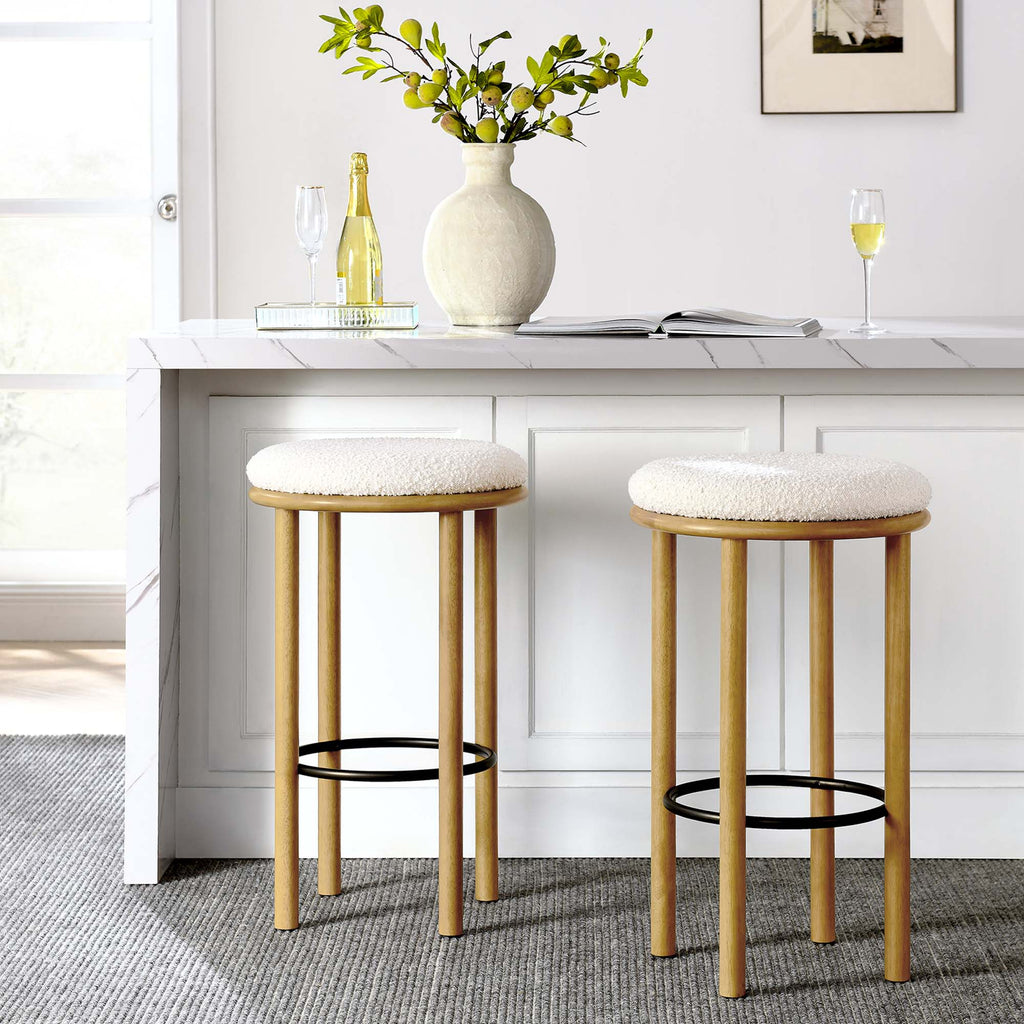 Fable Boucle Fabric Bar Stools Set of 2 - Oak Ivory