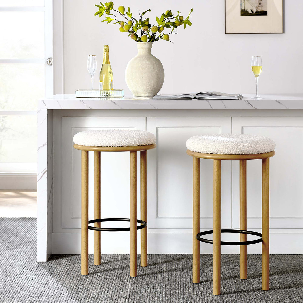 Fable Boucle Fabric Bar Stools Set of 2 - Oak Ivory