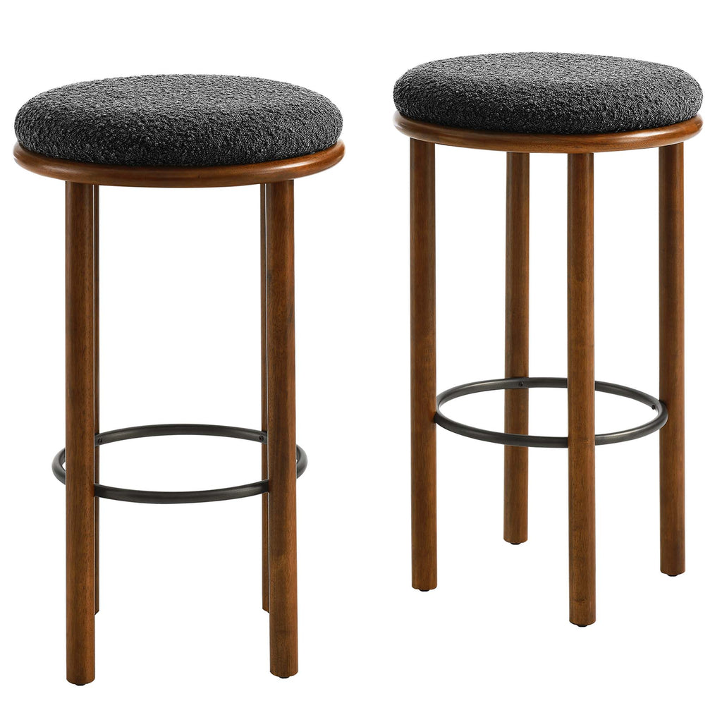 Fable Boucle Fabric Bar Stools Set of 2 - Walnut Charcoal