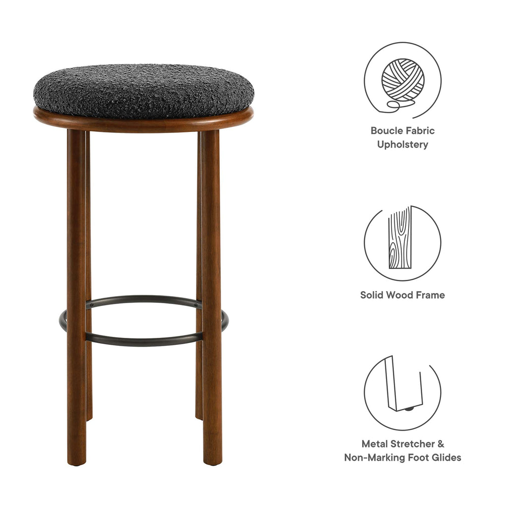 Fable Boucle Fabric Bar Stools Set of 2 - Walnut Charcoal