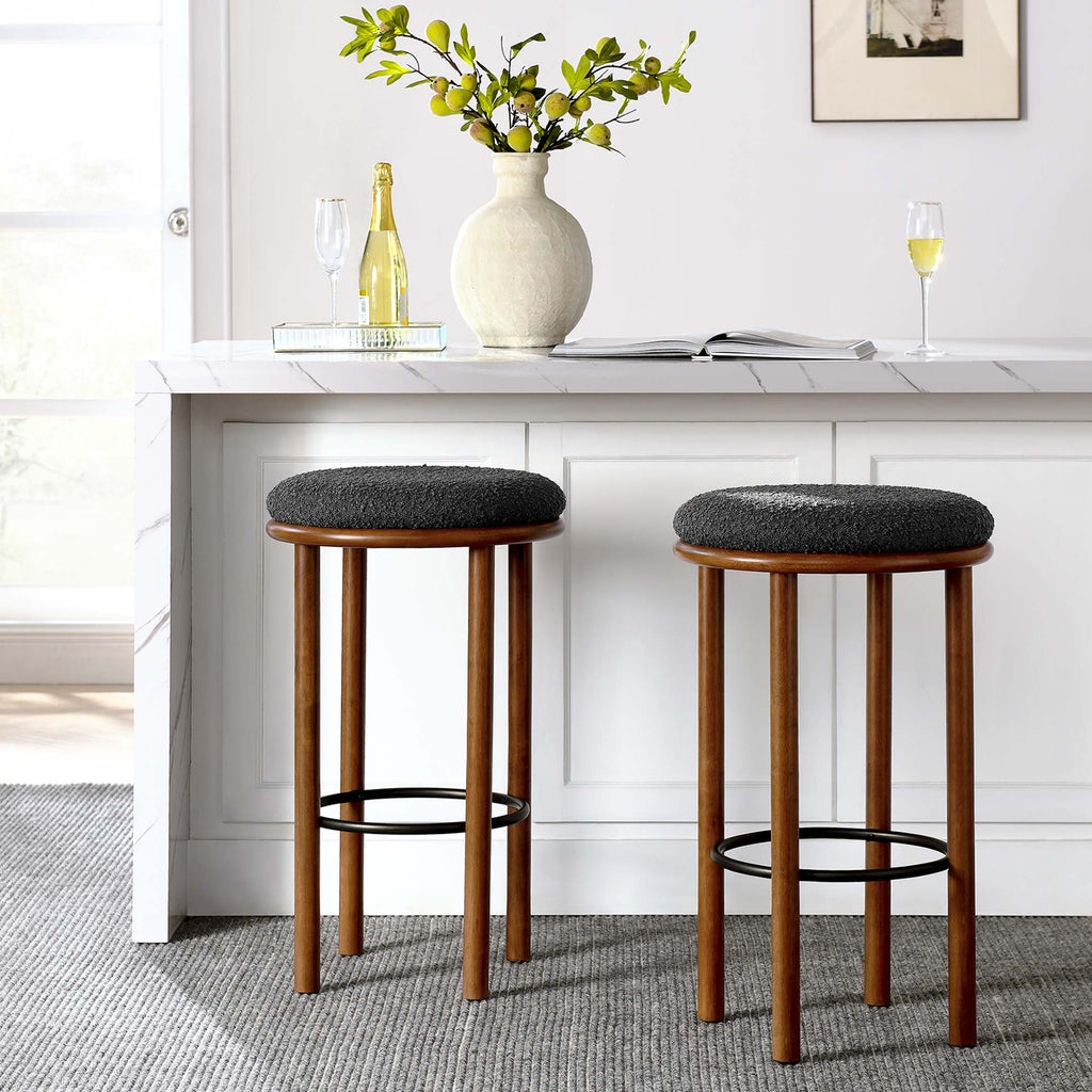 Fable Boucle Fabric Bar Stools Set of 2 - Walnut Charcoal