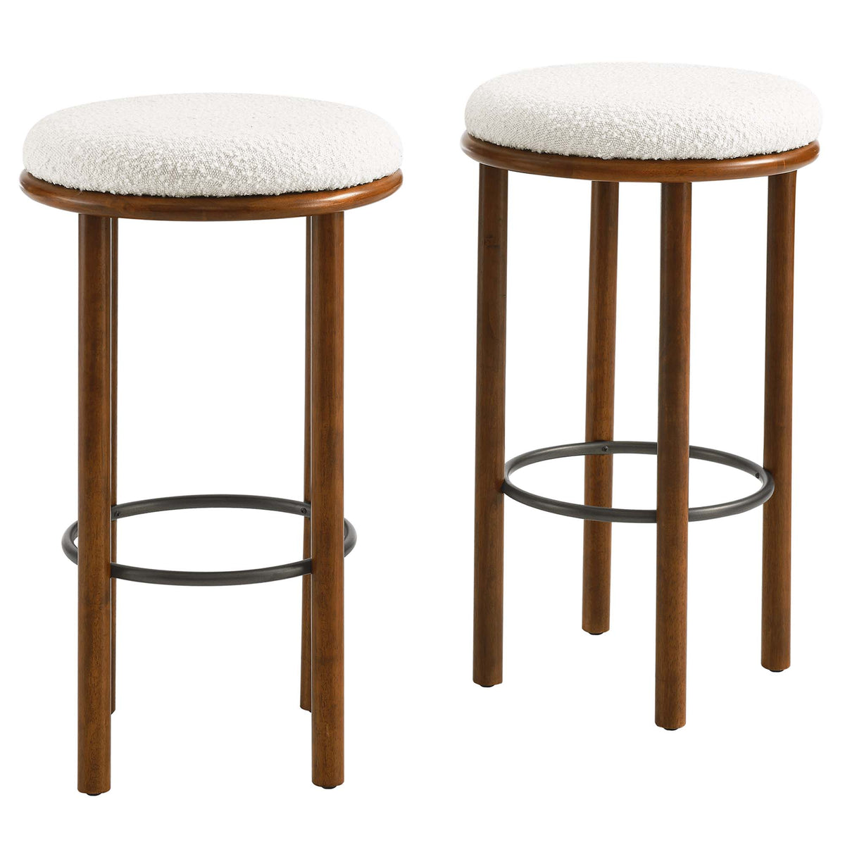 Fable Boucle Fabric Bar Stools Set of 2 - Walnut Ivory