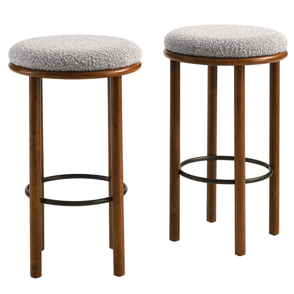 Fable Boucle Fabric Bar Stools Set of 2 - Walnut Taupe