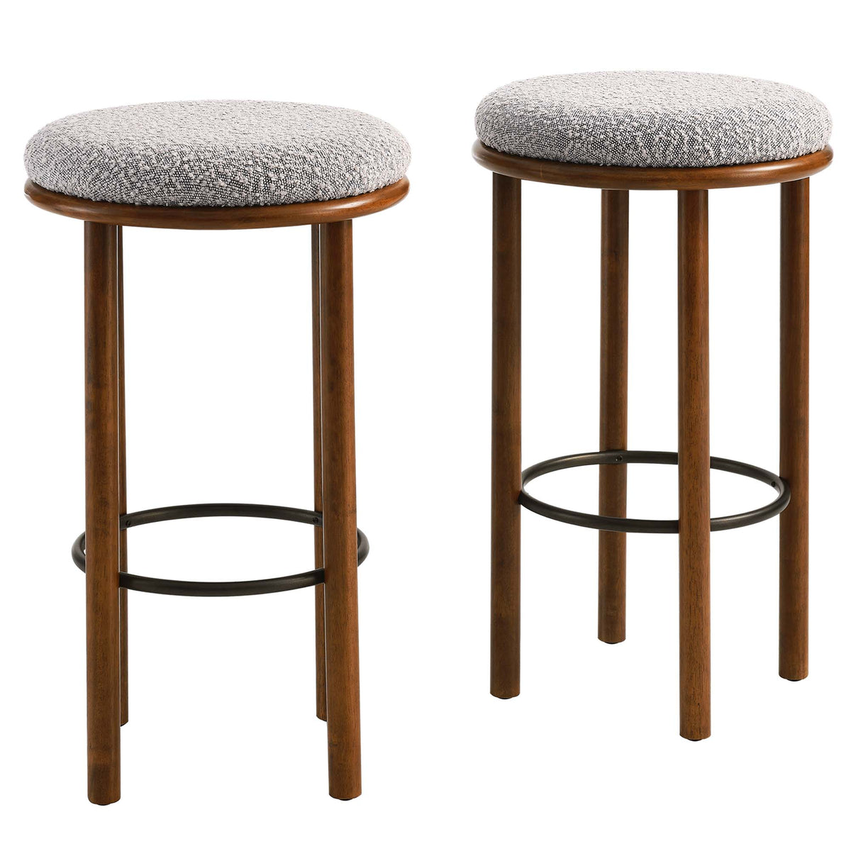 Fable Boucle Fabric Bar Stools Set of 2 - Walnut Taupe