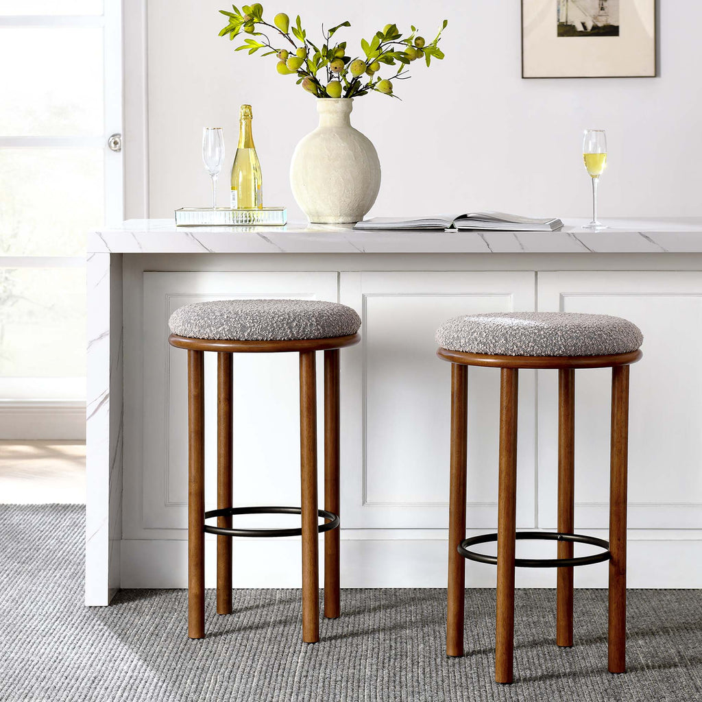 Fable Boucle Fabric Bar Stools Set of 2 - Walnut Taupe