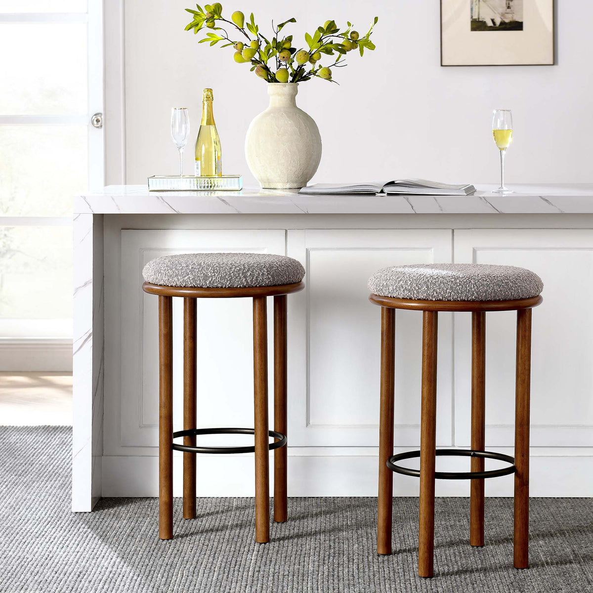 Fable Boucle Fabric Bar Stools Set of 2 - Walnut Taupe