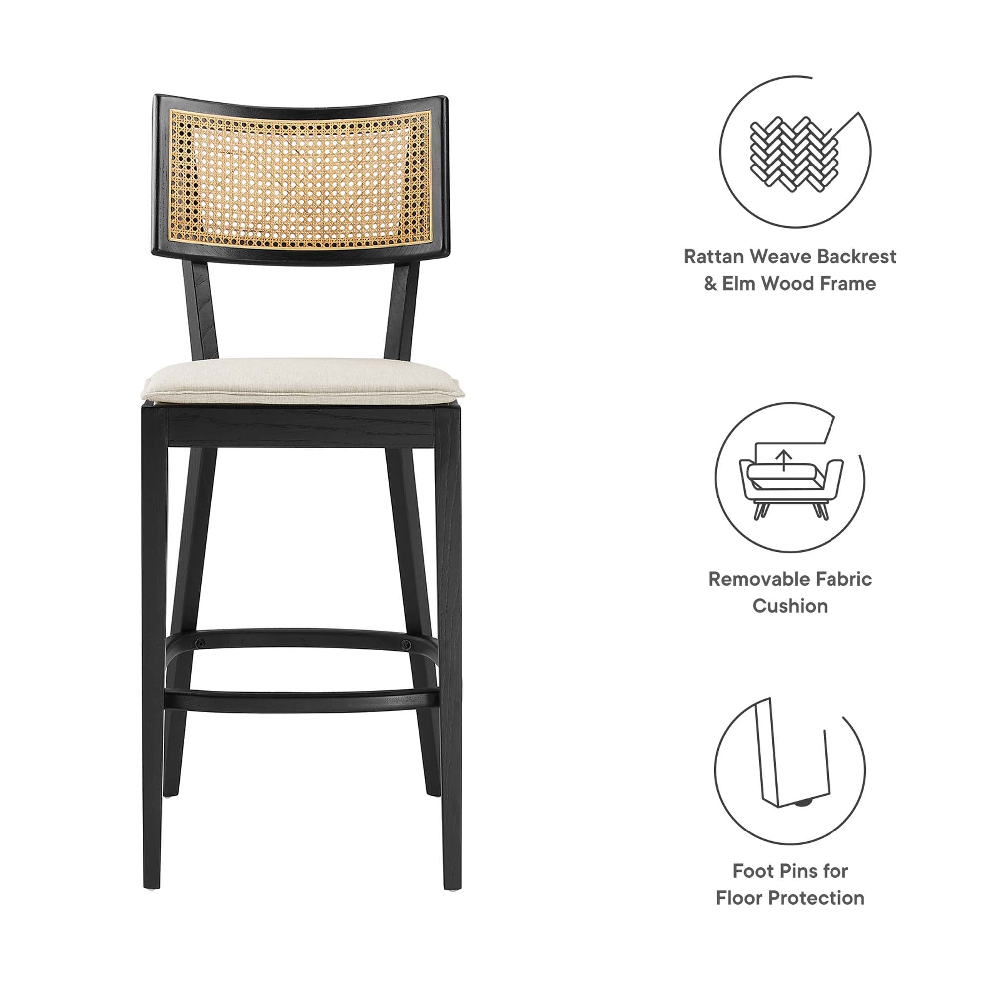 Caledonia Wood Bar Stools Set of 2 - Black Beige