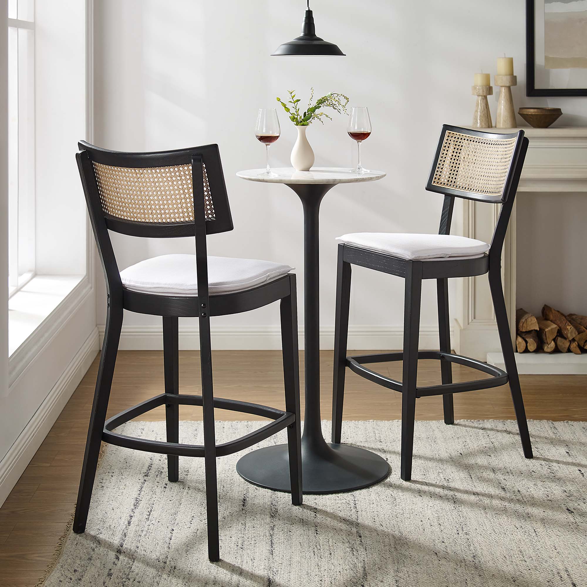 Caledonia Wood Bar Stools Set of 2 - Black White