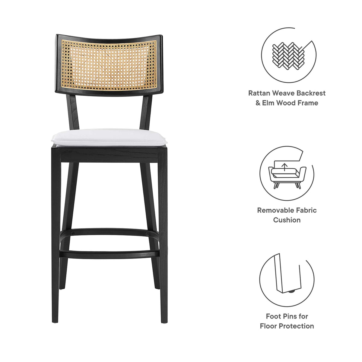 Caledonia Wood Bar Stools Set of 2 - Black White