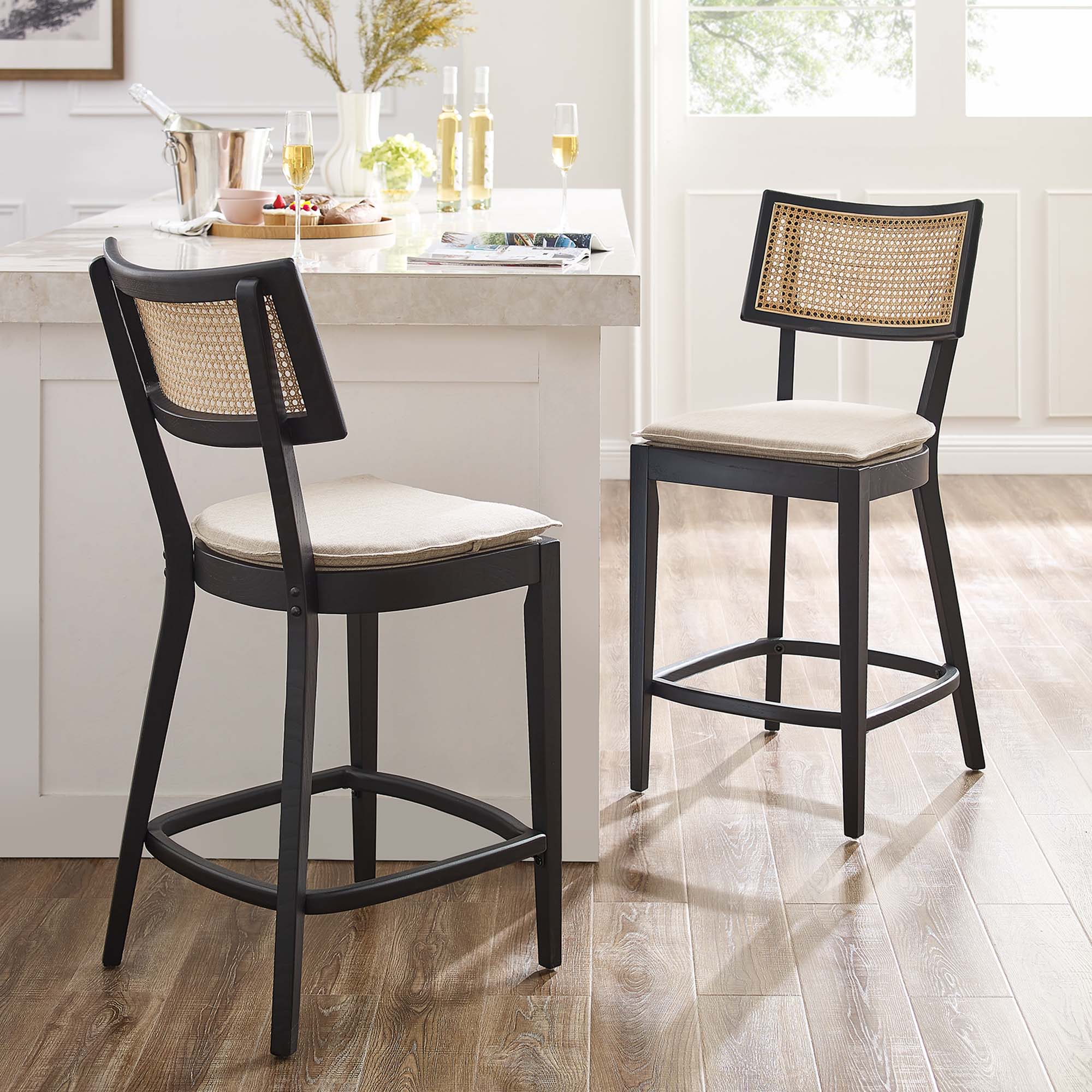 Caledonia Wood Counter Stools Set of 2 - Black Beige