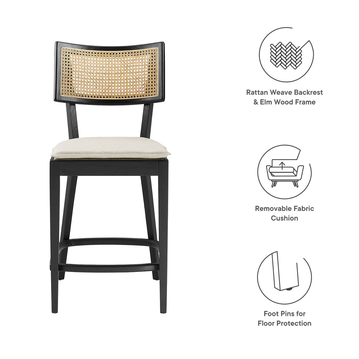 Caledonia Wood Counter Stools Set of 2 - Black Beige