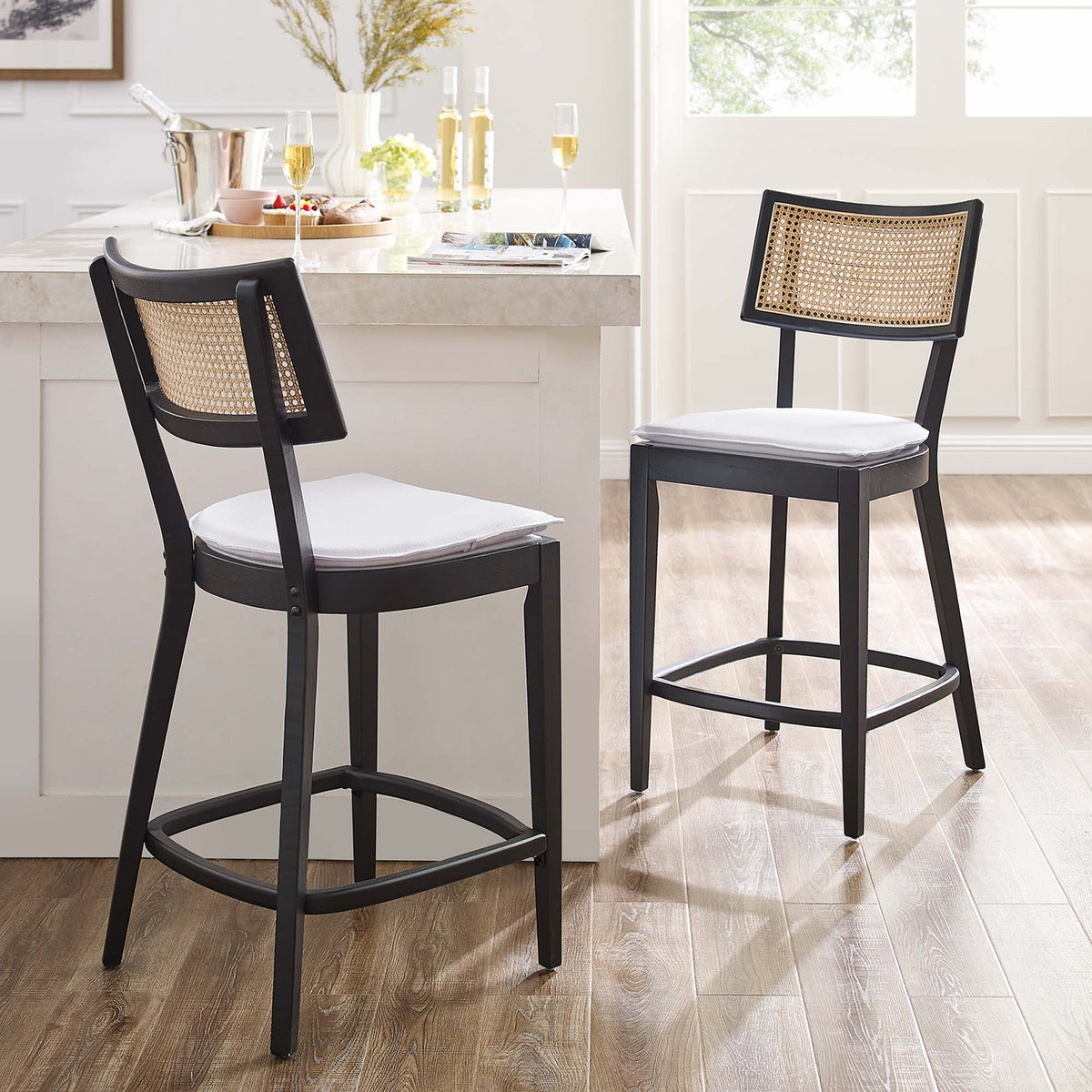 Caledonia Wood Counter Stools Set of 2 - Black White