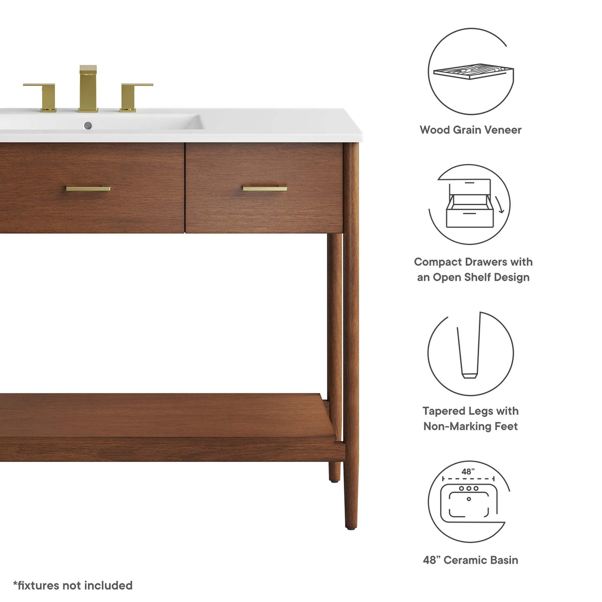 Zaire 48" Single Sink Bathroom Vanity - Walnut White