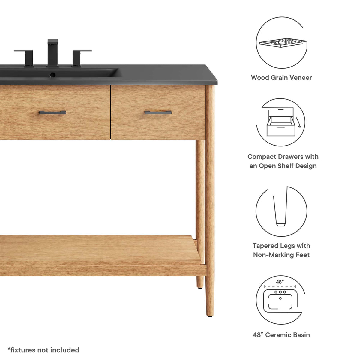 Zaire 48" Single Sink Bathroom Vanity - Natural Black