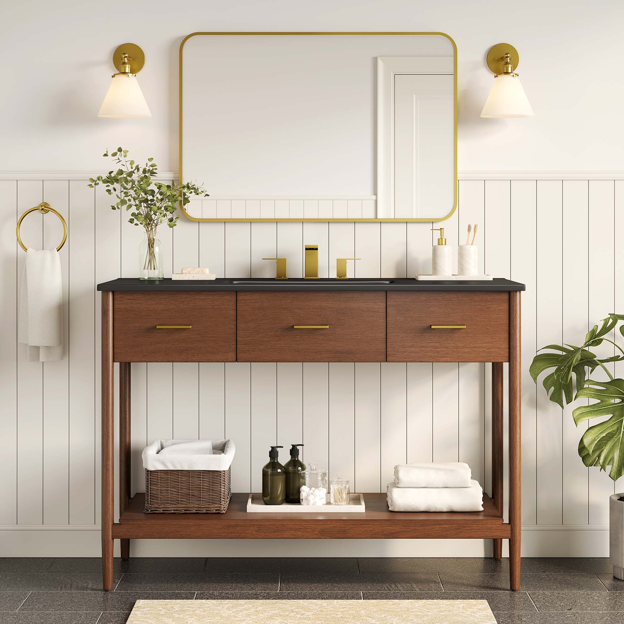 Zaire 48" Single Sink Bathroom Vanity - Walnut Black
