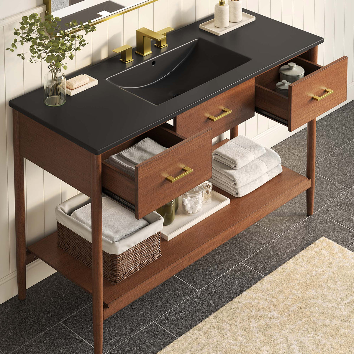 Zaire 48" Single Sink Bathroom Vanity - Walnut Black