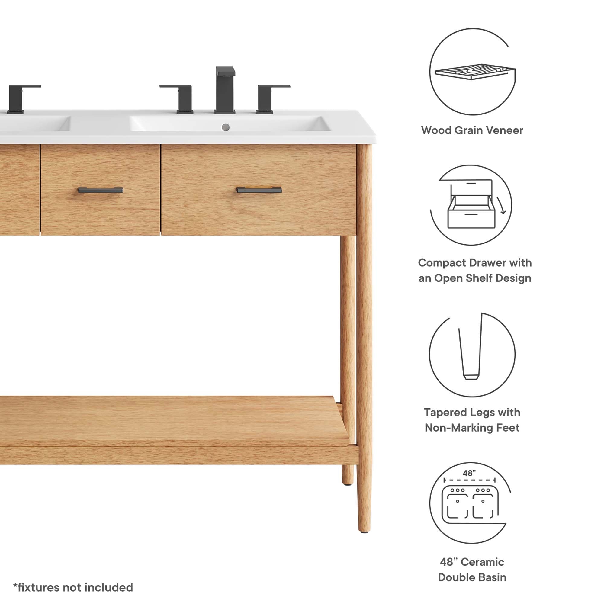Zaire 48" Double Sink Bathroom Vanity - Natural White